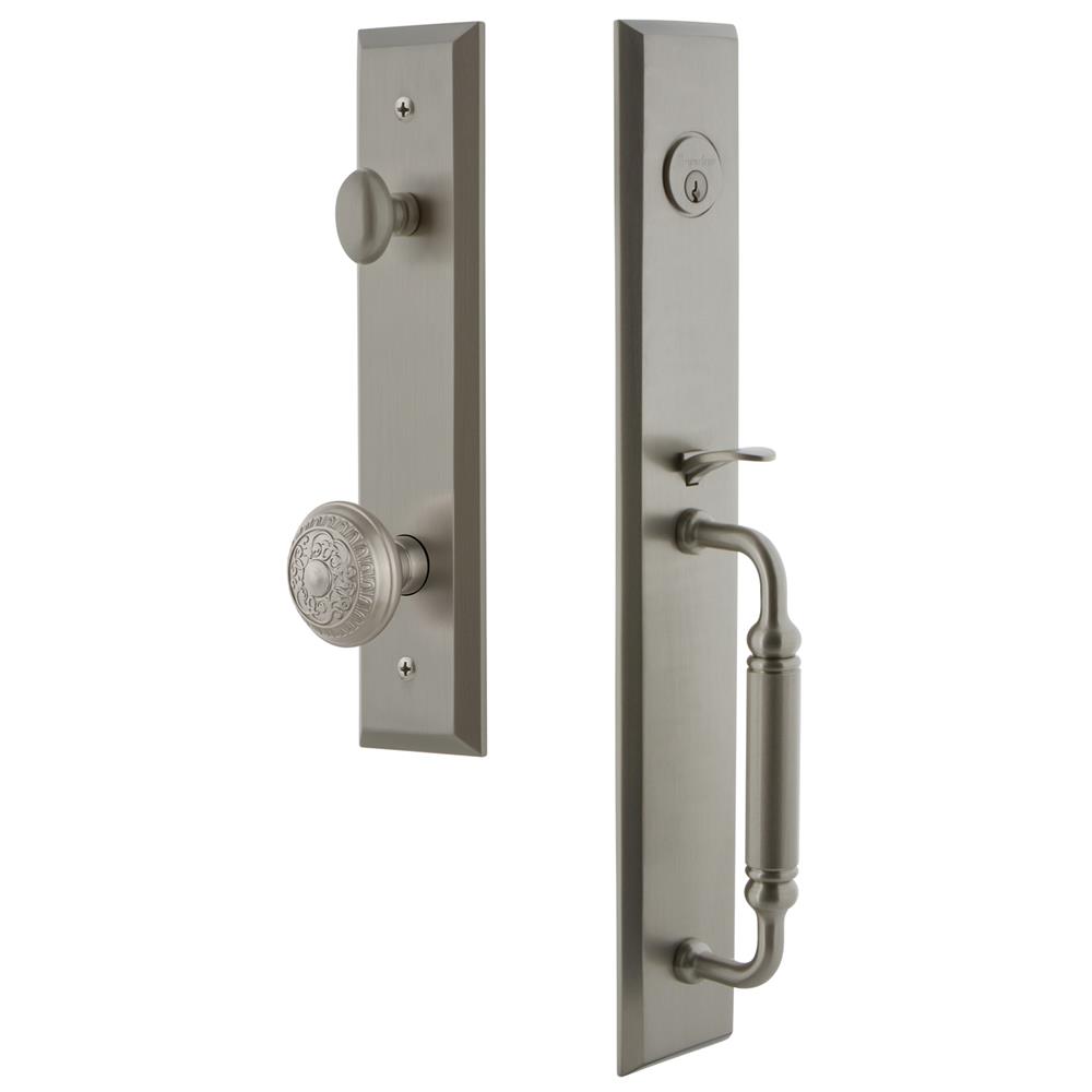Grandeur by Nostalgic Warehouse FAVCGRWIN Fifth Avenue One-Piece Handleset with C Grip and Windsor Knob in Satin Nickel